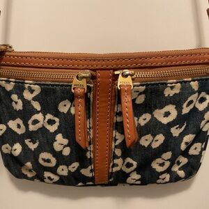 Fossil Denim Leopard Print Crossbody